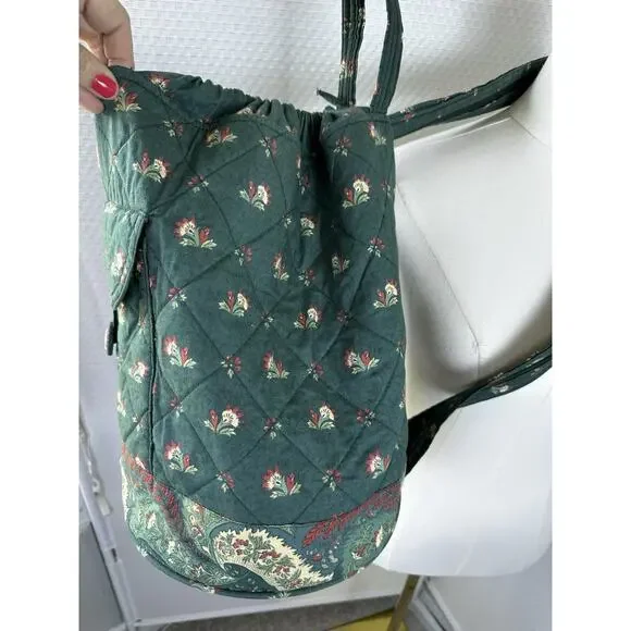PIERRE DEUX French Country Green Floral Quilted Back Pack Sling Bag Vintage - Picture 9 of 16